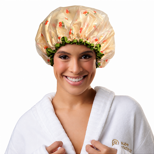 Touca De Banho, Umectação E Hidratação Com Cetim Premium Tangerininha Tropical - Super Cacheada