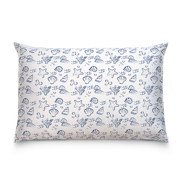 Fronha de Cetim Antifrizz Pérolas do Mar - Branca com Azul - Super Cacheada