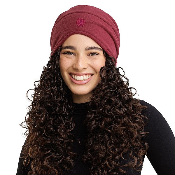 Touca de Inverno com Cetim Bordada Aconchego - Bordô - Super Cacheada