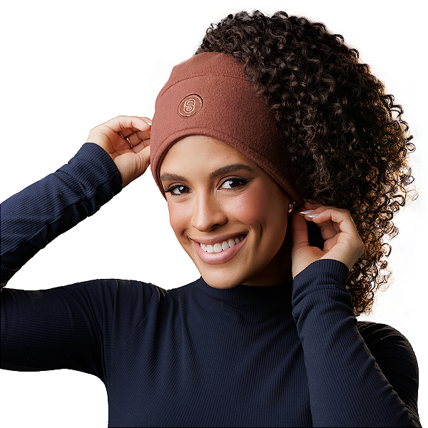 Touca de Inverno 3 em 1 com Cetim Bordada Aconchego - Marrom - Super Cacheada