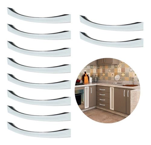 Puxador para comodas armarios de cozinha ou guarda roupa cromado 16cm entre  furos 10 peças - Ferragens pra Móveis SP - Loja virtual