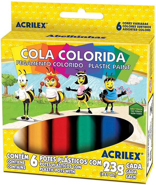 COLA COLORIDA ESTOJO COM 06 CORES 23G ACRILEX