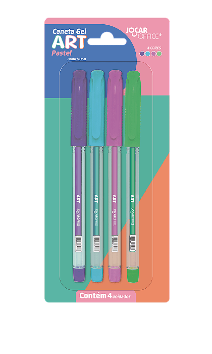 CANETA GEL ART 1.0 PASTEL - BLISTER C/ 4 UNID. JOCAR OFFICE