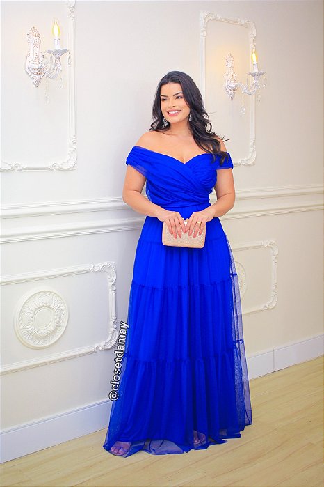 Vestido de festa longo em tule e saia em camadas- Azul Royal - Vestidos de  festa e casamento civil