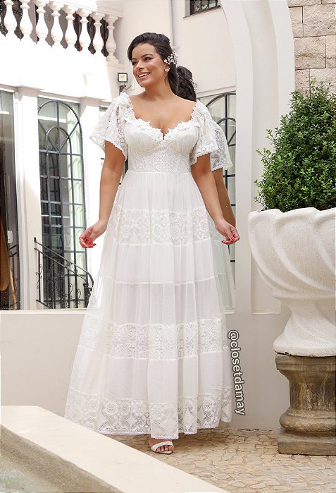 Vestido de noiva Olívia, ombro a ombro , com saia em camadas - Vestidos de  festa e casamento civil