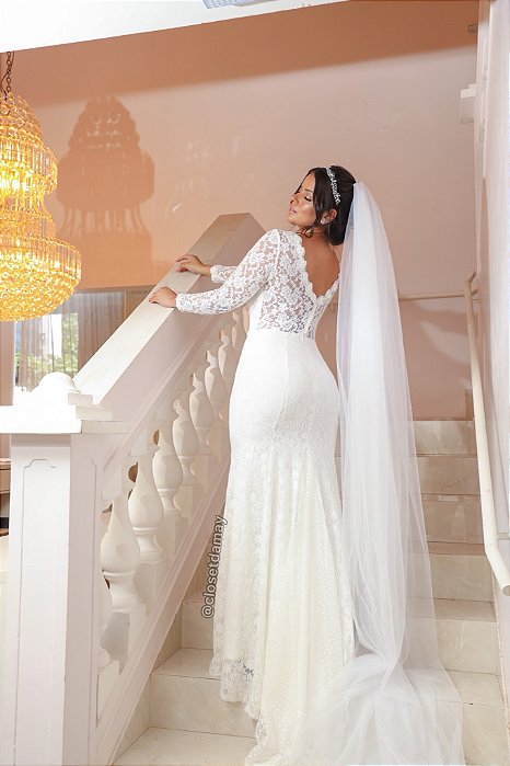 Barwa Vestido de noiva branco com véu e roupas de festa à noite