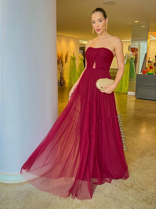 Vestido marsala longo store tomara que caia