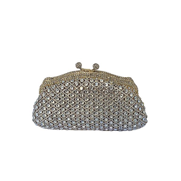 Bolsa clutch metal com strass - Dourado