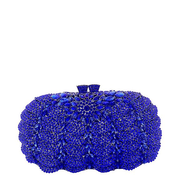 Bolsa clutch, com detalhes em strass e com alça removível - Azul Royal
