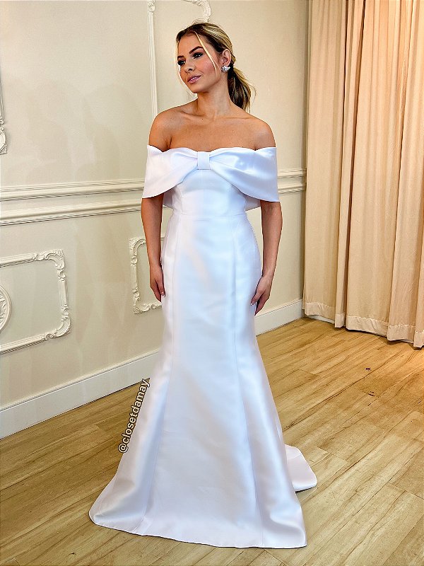 Vestido de noiva longo, sereia em zibeline - Branco