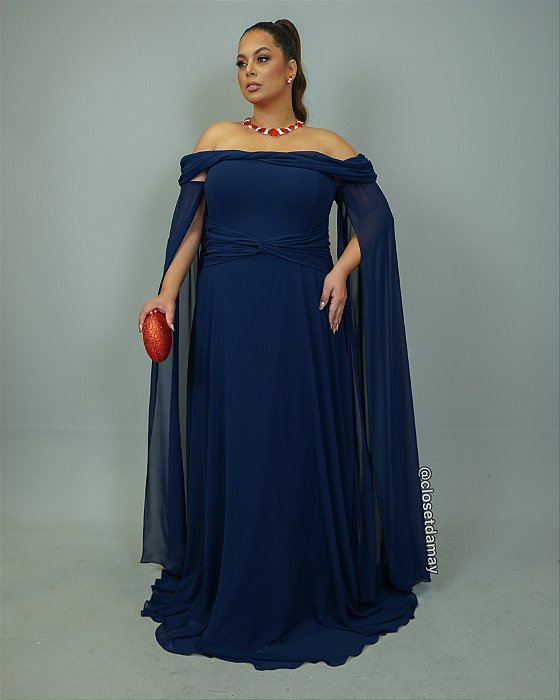 Vestido de festa longo, com capa e fenda - Azul Royal - Vestidos de festa e  casamento civil