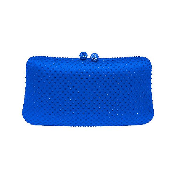 Bolsa clutch, quadrada  em strass - Azul Royal