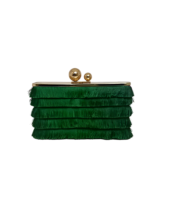Bolsa clutch, em franja - Verde Esmeralda