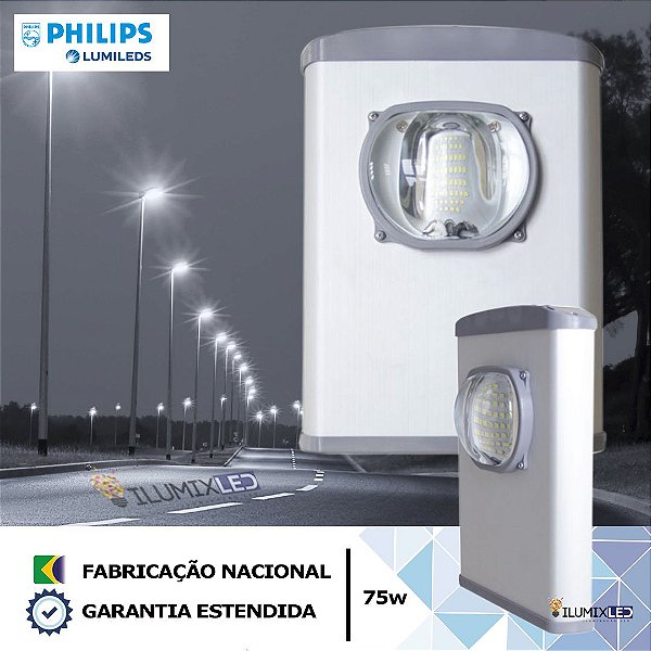 Luminária LED Pública Modular para Poste 75w | Bivolt | IP66 | 10.500 Lúmens | LED PHILIPS | Para Vias ou Condomínio
