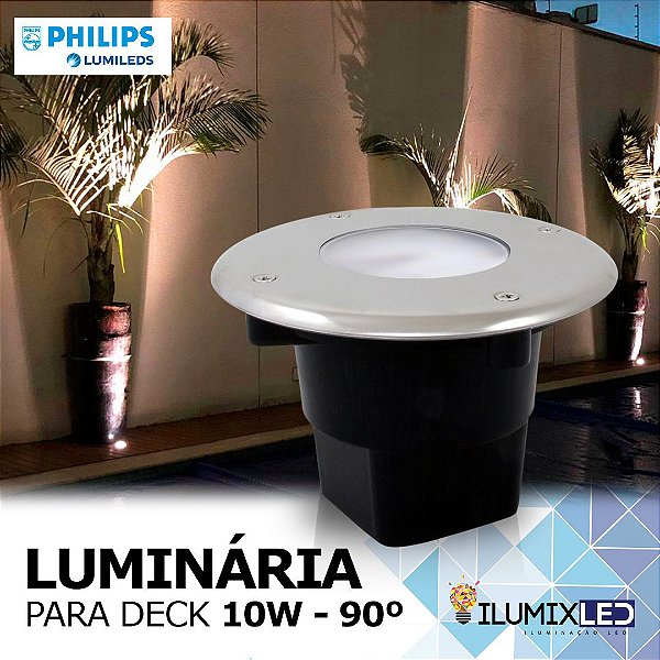 LUMINÁRIA LED DECK 10w | Para Embutir | INOX | Foco 90º | Resistente à água IP65 | LED CHIP PHILIPS