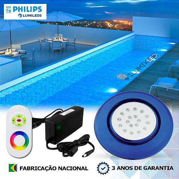 73 - KIT ILUMINAÇÃO LED PARA PISCINA 18w | 12,5 cm | RGB sistema Colorido  | IP68 À Prova d'água | 1 Luminária | LED PHILIPS