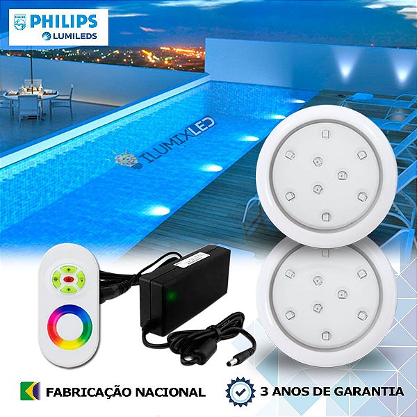 50 - KIT ILUMINAÇÃO LED PARA PISCINA 9w | 8 cm | RGB sistema Colorido  | IP68 À Prova d'água |  | 2 Luminárias | LED CHIP PHILIPS