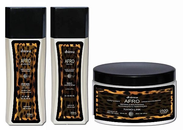 COMBO Dhonna Completo - Dhonna - Shampoo Afro Gentle Poo - L-POO - 300ml + Leave In Afro Cachos Soltos (3C, 4A,4B e 4C) - 300ml + Máscara No Poo Afro Nano Link - 250g