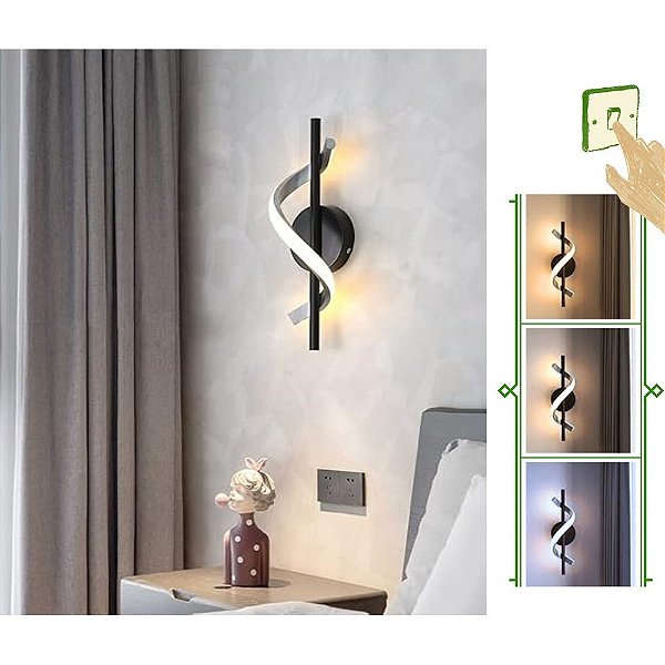 Arandela espiral 10w preta luz 3/1