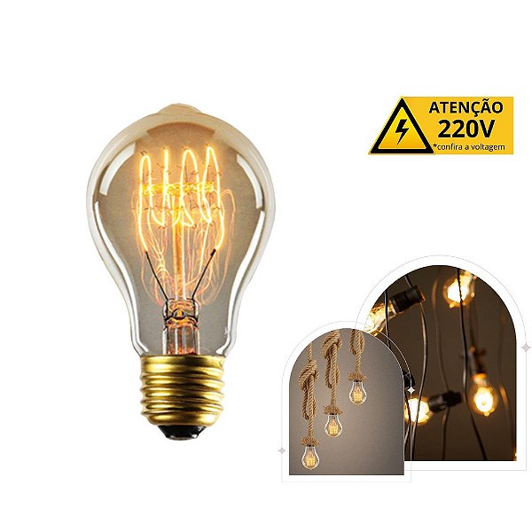 Lâmpada filamento de carbono A19 40w 220v - base E27