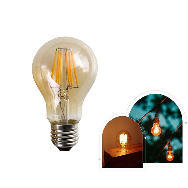 Lâmpada filamento led A60 6w âmbar - base E27