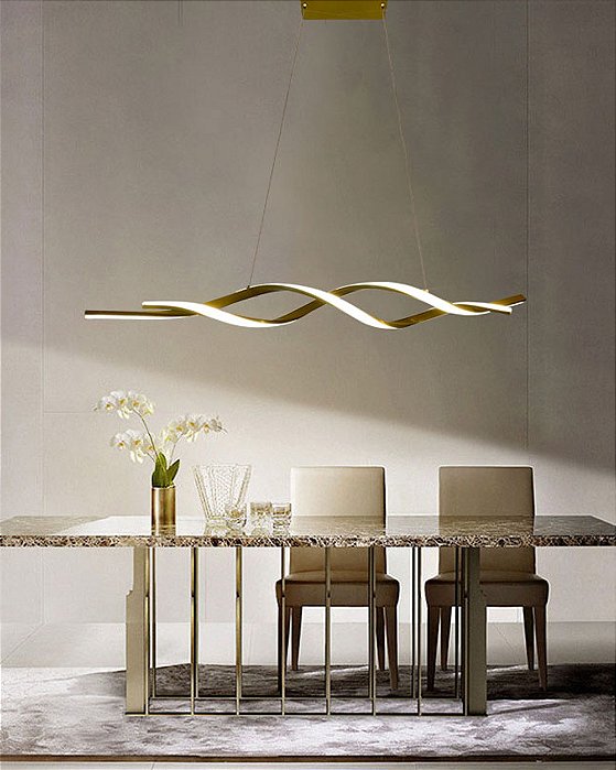 Lustre espiral 38w dourado luz 3/1
