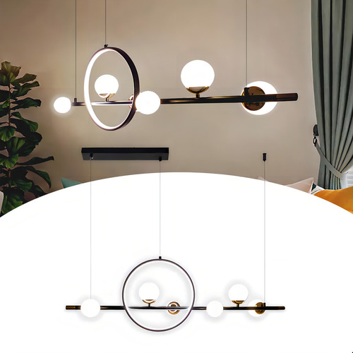 Lustre jabuticaba veneza preto com dourado 7 globos com anel
