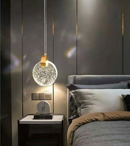 Pendente lua cristal bolha 3w dourado luz 3/1