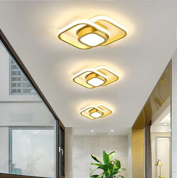 Luminária sobrepor 30w quadrada dourada luz 3/1