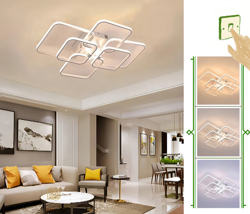 Luminária De Led Green Age Lustre Moderno 75w Branco 6 Quadrados Luz 3/1