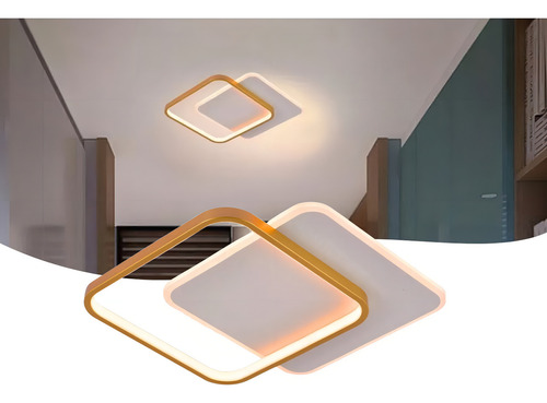 Luminária De Led Plafon Moderno Sobrepor Quadrado Dourado Com Branco 25w Luz 3/1 Sala/quarto