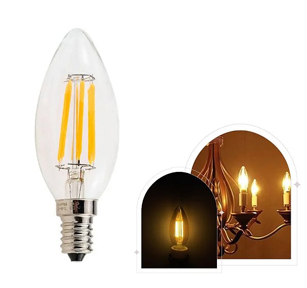 Lâmpada Led Vela E14 4w Branco Quente Filamento