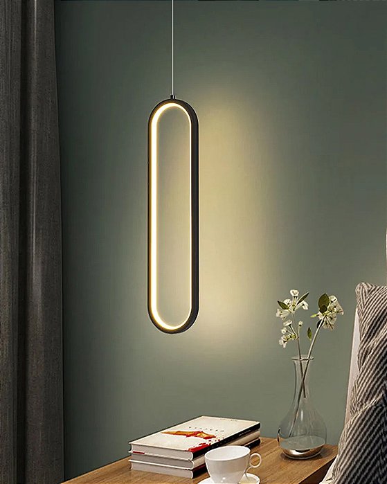 Pendente oval 15w preto luz 3/1