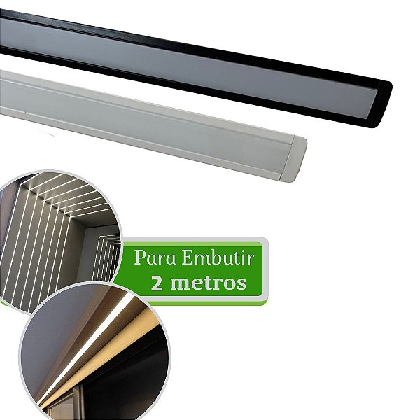 Perfil led 2,4cm para embutir 2m - branco
