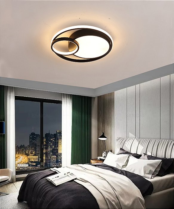 Luminária Moderna De Led Sobrepor Redondo Duplo Eclipse 40w Preto Luz 3/1