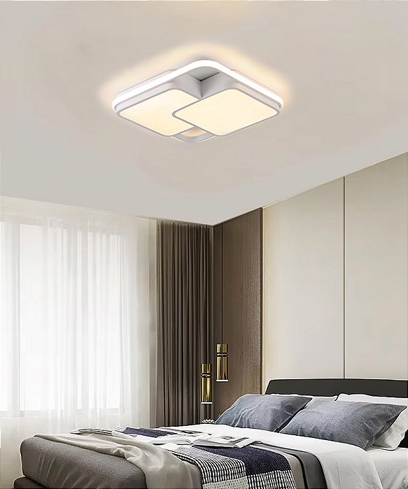 Luminária Moderna De Led Sobrepor Quadrado Duplo 40w Branco Luz 3/1