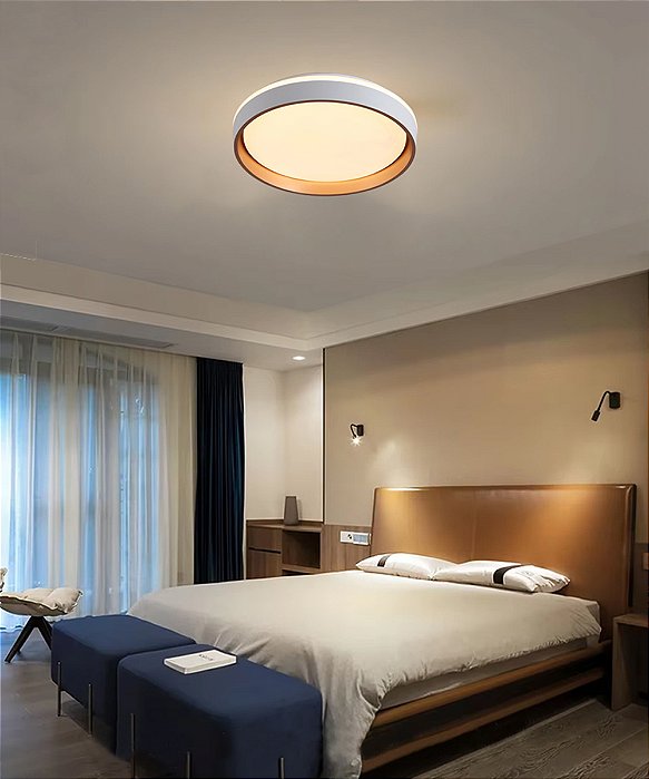 Luminaria Plafon Led Moderno Sobrepor 24w Redondo Tipo Montana Branco E Cobre Luz 3/1