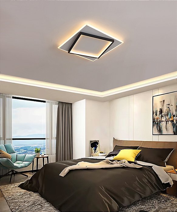 Luminaria Plafon Moderna Minimalista De Sobrepor Dois Quadrados 40w Branco Com Preto Luz 3/1