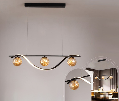Lustre Pendente Moderno Preto Espiral Com Globos Em Fio De Fada Led Luz 3/1