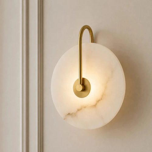 Luminária Arandela Moderna De Parede Escandinavo Redonda De Luxo Dourado Em Mármore Sintético Luz Led 3/1 - Green Age