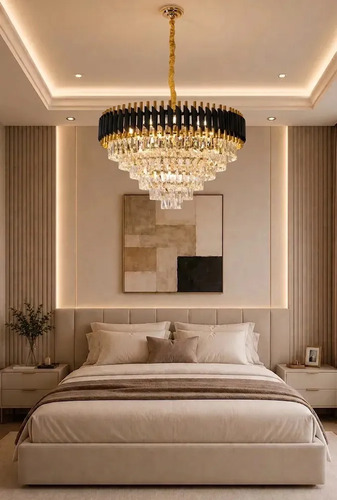 Lustre Pendente Moderno De Luxo Vana Gold 3 Cristal L15 E14 Preto Com Dourado 1m Cabo + 1m Extra - Green Age