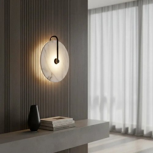 Luminária Arandela Moderna De Parede Escandinavo Redonda De Luxo Preta Em Mármore Sintético Luz Led 3/1 - Green Age