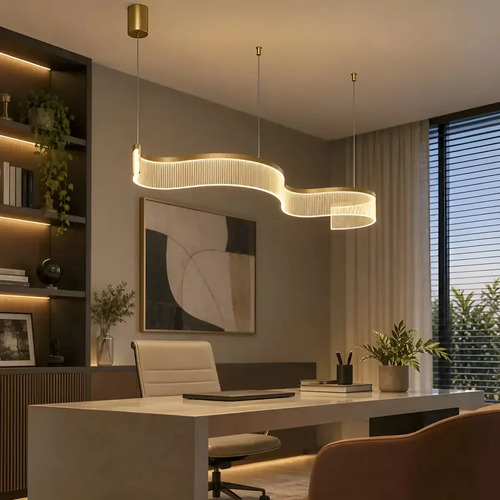Lustre Pendente Moderno Dourado Canelado Onda Espiral De Acrilico Com Luz Led 3 Em 1 - Green Age 127/220v