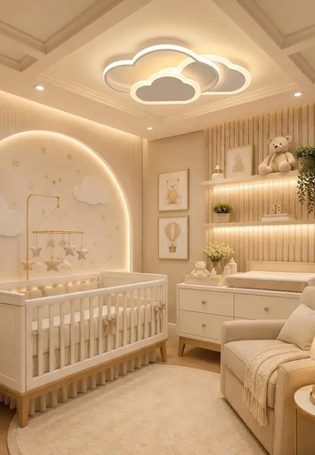 Luminaria Moderna Plafon Led De Sobrepor Nuvem Quarto Infantil Bebê Branco Com Luz 3 Em 1 - Green Age 127/220v