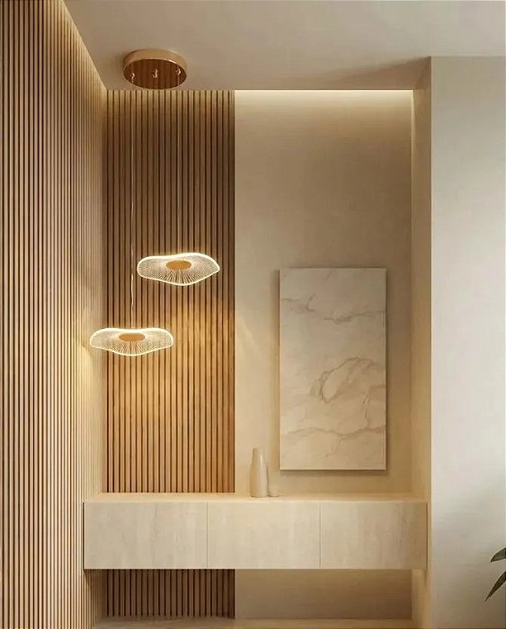 Lustre Pendente Moderno Dourado Com 2 Folhas De Lótus Em Acrilico Com Luz Led 3 Em 1 - Green Age 127/220v