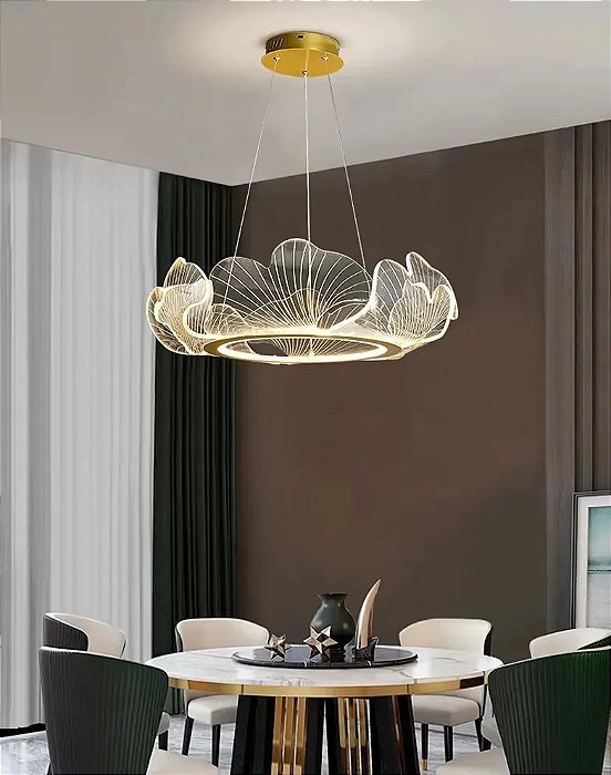 Lustre Pendente Moderno Dourado Minimalista Anel Design Asas De Borboleta Em Acrilico Com Luz Led 3 Em 1 - Green Age