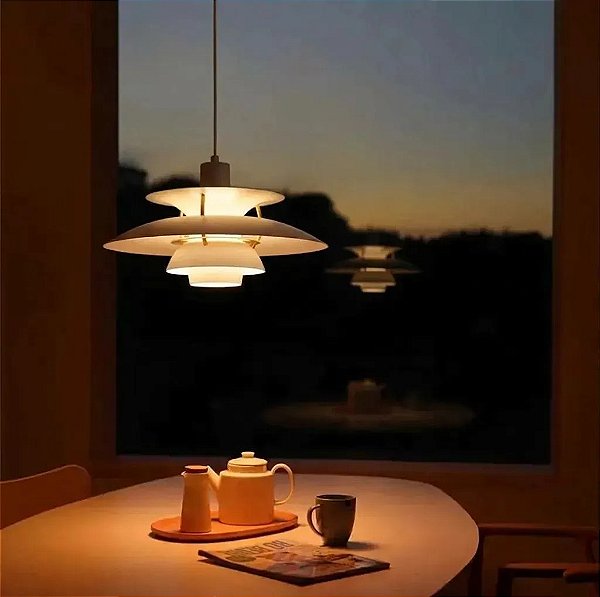 Luminária Pendente Estilo PH5 Nórdica Branca com Dourado Moderna 3 Camadas Retrô Vintage Design Escandinavo