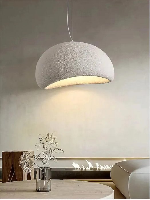 Luminária Pendente Lustre Moderno Cúpula Estilo Japonês Branca 50cm Wabi-sabi Concreto - Green Age 127/220v Branco
