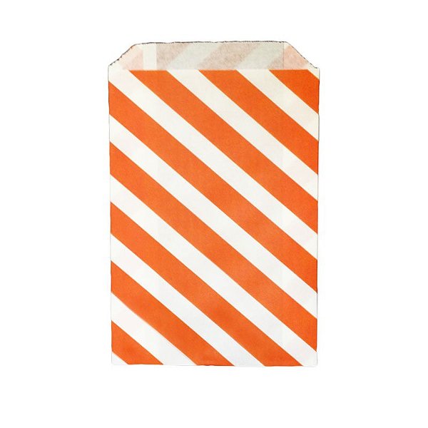 Saquinho de papel listras diagonais - Laranja (13x18 cm - 12 unidades)