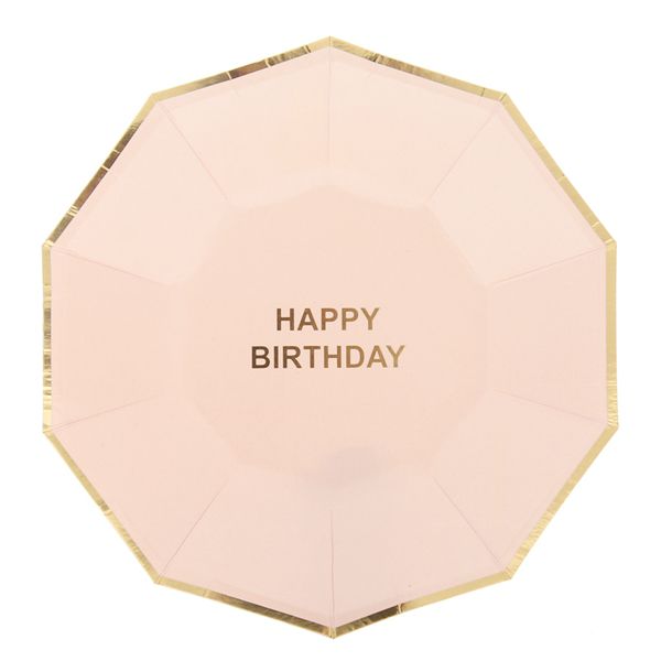 Prato de papel Nude/Dourado - Happy Birthday (10 un)